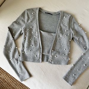 US S/M Zara pearl cardigan and crop top set